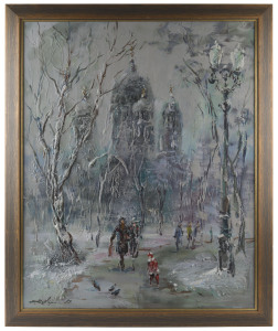 DAILIS ROZLAPA (Latvia, 1932-2014), Nativity of Christ Cathedral, Riga, in winter, oil on board,