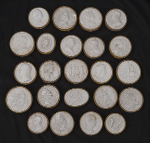 Group of 24 Grand Tour plaster relief plaques, early 19th century, the largest 4.5cm diameter