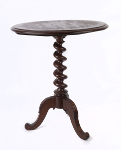 An antique English wine table with barley twist column, mid 19th century, 72cm high, 61cm diameter