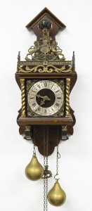 A Dutch wall clock in walnut and brass case with twin weight movement, 20th century, ​50cm high