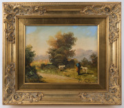 ARTIST UNKNOWN (European School), rural scene, oil on board, signed lower right (illegible), housed in an ornate gilt frame, ​23 x 29cm - 2