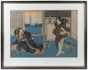 A pair of Japanese two sheet woodblock prints, 19th century, both 36 x 50cm