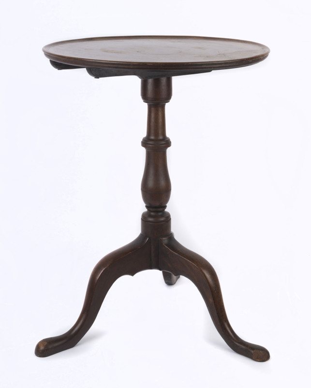 An antique Georgian English mahogany wine table with tilt-top, late 18th century, 73cm high, 55cm diameter