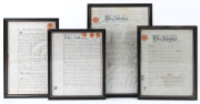 LEGAL DOCUMENTS: A collection of 1880s - 1900s framed & glazed indentures and conveyances, mainly English; all with appropriate revenue stamps, signatures and hand-drawn maps, where relevant. (11 items). The largest 64 x 78cm. - 2