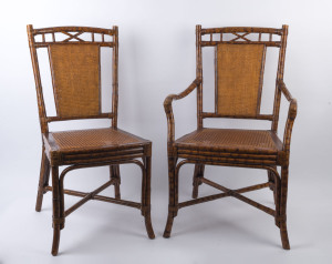 A set of twelve plantation dining chairs, bamboo, leather and cane, 20th century