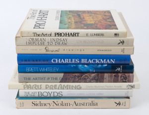 AUSTRALIAN ARTISTS group of nine hardback reference books including Charles Blackman, John Perceval, Brett Whiteley, Norman Lindsay, Sidney Nolan, Pro Hart, Arthur Boyd etc.