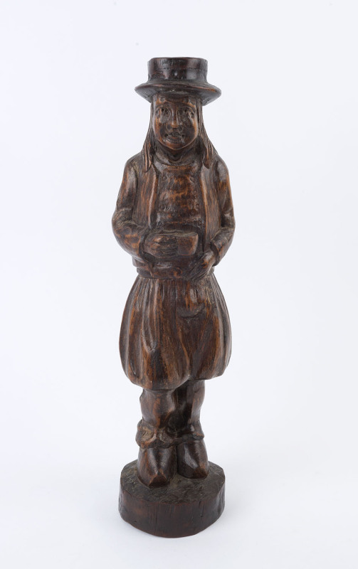 An antique French carved wooden statue of a gentleman, 19th century, ​43cm high