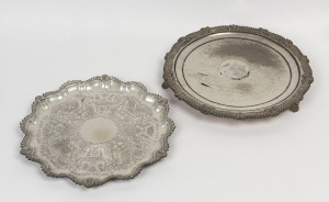 Two silver plated serving trays, 20th century, the larger 36cm across