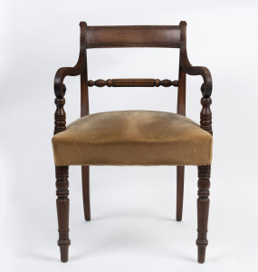 A Regency mahogany carver chair, circa 1820, 54cm across the arms