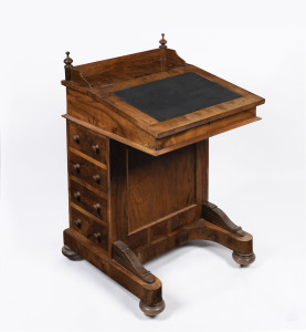 An antique English burr walnut davenport desk, circa 1880, 90cm high, 57cm wide, 60cm deep