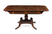 A Regency drop-side sofa table, flame mahogany and ebony with cross banded top and cockbeaded drawers, circa 1820, 70cm high, 86cm (extends to 142cm) wide, 76cm deep - 2