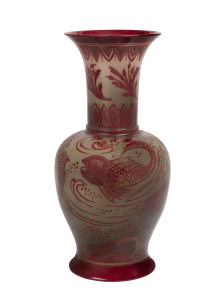 BERNARD MOORE flambe porcelain vase with fish motif, early 20th century, signed "Bernard Moore", 45cm high, 20cm diameter