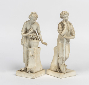 A pair of antique white porcelain figural statues, 19th century, 19cm high