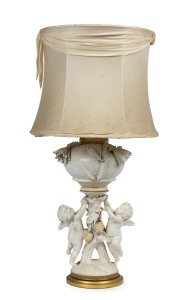 MOORE BROTHERS figural porcelain lamp base (converted to electricity), 19th century, 71cm overall