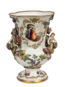 An antique English porcelain mantel vase decorated with applied flowers and figures, most likely Derby, circa 1825, 37cm high, 29cm wide - 2