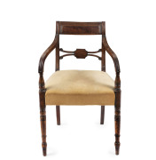 A Georgian mahogany carver chair with fine ring turned legs and arm supports, circa 1800, ​53cm across the arms