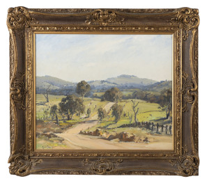 ROBERT JOHNSON (1890-1964), Road to Yass, oil on canvas, signed lower left "Robert Johnson", together with a single page hand-written letter by the artist dated 1962 with explanation of the painting to the current vendor's father as well as a sales receip