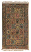 A Persian hand-knotted wool rug with a series of hunting scenes, fauna and flora, mid 20th century, 220 x 124cm