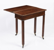 A Georgian mahogany fold-over tea table with square legs and original brass casters, circa 1800, 71cm high, 68cm wide, 32cm (extends to 64cm) deep - 2