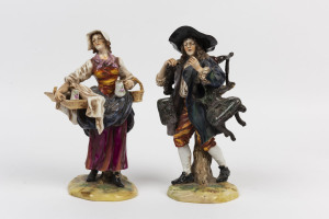 CROWN NAPLES pair of Italian antique porcelain figures, late 19th century, blue factory mark to bases, 20cm high