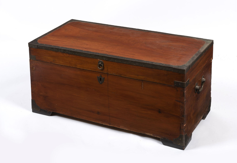 A brass bound camphorwood blanket box, 19th century, 42cm high, 90cm wide, 44cm deep