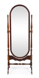 A reproduction Georgian style cheval mirror, 20th century, 148cm high, 55cm wide, 50cm deep
