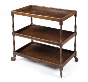A three tier mahogany tea trolley, 20th century, 73cm high, 75cm wide, 46cm deep