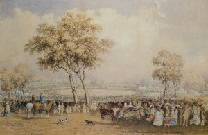 HENRY BURN (after), The First International Cricket Match Played at the Melbourne Cricket Ground, 1862, limited edition colour lithograph 248/1000, printed in 1979, 51 x 70cm
