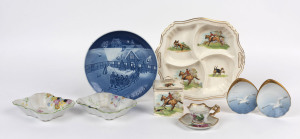 Assorted English and Danish porcelain table ware, 20th century, (9 items), the Danish year plate 18cm diameter