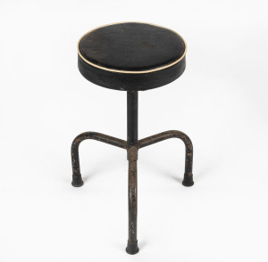 An adjustable industrial stool, most likely from a doctors surgery, early to mid 20th century, 50cm high (at lowest setting), seat 27cm diameter