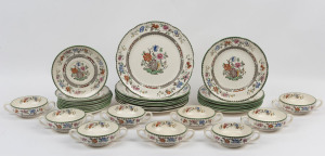 SPODE English porcelain dinner set for six comprising 6 dinner plates, 6 entree plates, 6 soup coups and 6 saucers, plus 8 spare pieces, (32 pieces total)