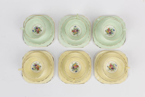 TUSCAN English porcelain tea ware comprising six cup, saucer and plate sets, early to mid 20th century, (18 pieces)