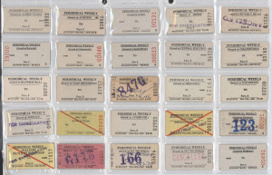 RAILWAY TICKETS - NEW SOUTH WALES: State Railway Authority 'Periodical Weekly' tickets 'A' to 'Y' collection in three volumes, tickets are mostly in white with a few in pink (NSWGR, several for Guildford) or yellow. (approx 930).