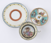 DRESDEN miniature porcelain cup and saucer, together with a ROYAL VIENNA cup and saucer, 19th century, (2 items), ​the larger saucer 11cm diameter - 2