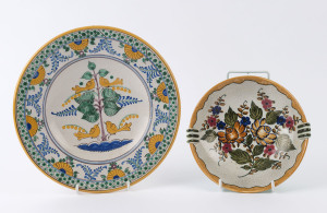 GOUDA Dutch pottery bowl together with a Continental majolica dish, (2 items), 18cm and 25cm diameter