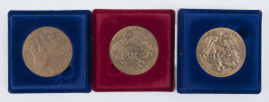 Coins - World: Israel: 1988-89 State Medals in Bronze (59mm diameter) comprising 'Saw You Weltering in Your Blood - In Memory of Polish Jewry' (2), & 'May the Lord Bless You - Priestly Blessing', Unc. (3)