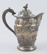 An antique Burmese silver teapot with rural scene frieze and remains of gilt finish, 19th/20th century, ​23cm high, 775 grams - 2