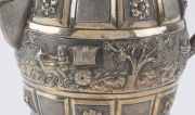 An antique Burmese silver teapot with rural scene frieze and remains of gilt finish, 19th/20th century, ​23cm high, 775 grams - 12