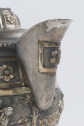 An antique Burmese silver teapot with rural scene frieze and remains of gilt finish, 19th/20th century, ​23cm high, 775 grams - 14