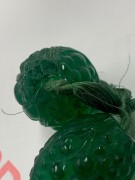 LALIQUE "GROSSES GRAINES" rare 12 bead French green glass Art Deco necklace on original green silk cord, designed in 1920. Reference: MARCILHAC, Felix, Catalogue Raisonn&eacute; page 557, ref.1500. ​76cm long - 2