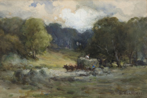 BERTHA RHODES, Haymaking, watercolour, signed and dated 1908 lower right, 17 x 25cm. PROVENANCE The Joseph Greenberg Collection