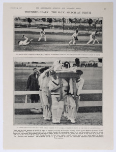 Leonard Raven-Hill (1867-1942): Five of Raven-Hill's full page illustrations 1911 - 1935, published in "PUNCH" under the pseudonym "Cravenhill" and mainly dealing with the Test Matches between Australia and England. Titles include "The Imperial Defence Club", "Down Under", "Under the Weather" and "End of First Act". Offered together with a 1901 - 1935 collection of other etchings, lithographs and photogravures from other periodicals including "The Graphic", "The Illustrated London News", etc.