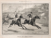 Francis Prout MAHONY (1862 - 1916) "Won on the Post" a double-page from the July 15, 1887 "The Illustrated Sydney News", overall 39 x 52.5cm. Also, "Derby Day Sketches" by Harry Furniss, a double page from the June 4, 1881 "The Illustrated London News" an