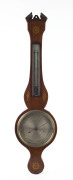 An antique English banjo barometer, mahogany case with marquetry inlay, 19th century, ​96cm high