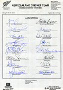 NEW ZEALAND TEAM SHEETS: 1990 United Kingdom Tour (John Wright, Capt.; Martin Crowe, Vice Capt.) fully signed (16 autographs); also, New Zealand Womens Team Tour to England & Ireland 1996 (Sarah Illingworth, Capt.; Maia Lewis, Vice. Capt.) fully signed (1
