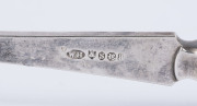 An English stilton scoop, pate knife and two Georgian sterling silver condiment spoons (4 items), the scoop 26.5cm long - 2