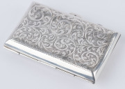 An antique English sterling silver card or cigarette case, attractively engraved with shield and foliate design, original gilt finish to the interior plus original fastening bands, made in Birmingham, circa 1913, ​8 x 5cm, 46 grams - 2