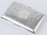 An antique English sterling silver card or cigarette case, attractively engraved with shield and foliate design, original gilt finish to the interior plus original fastening bands, made in Birmingham, circa 1913, ​8 x 5cm, 46 grams - 3