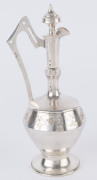 Russian silver drinks set comprising a decanter, six vodka cups and a tray, early 20th century, (8 items), with Cyrillic inscription dated 1914, stamped "84" with Cyrillic maker's mark, the decanter22cm high, 465 grams total - 4