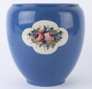MOORCROFT powder blue porcelain jardiniere with floral vignettes, early 20th century, underglaze green signature "W. Moorcroft", stamped "Moorcroft, Burslem, England", ​26cm high, 24cm wide - 4